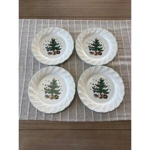 Nikko Happy Holidays Salad/Dessert Plate, 1990s, Christmas tree design set of 4